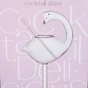 Figural Shape Swan Cocktail Glass w Straw Boxed 10 oz Bridal Wedding Shower Gift